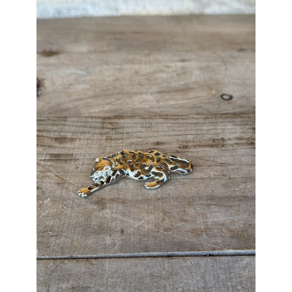 Silver Toned Jaguar Brooch Pin‎ 3 Inches